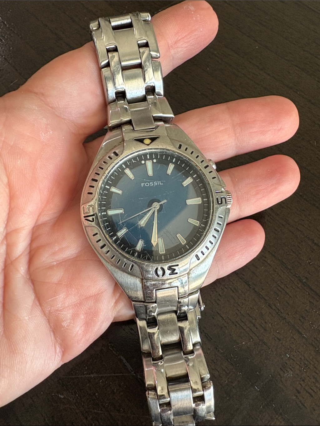 Fossil Silver Stainless Steel Watch With Blue Dial